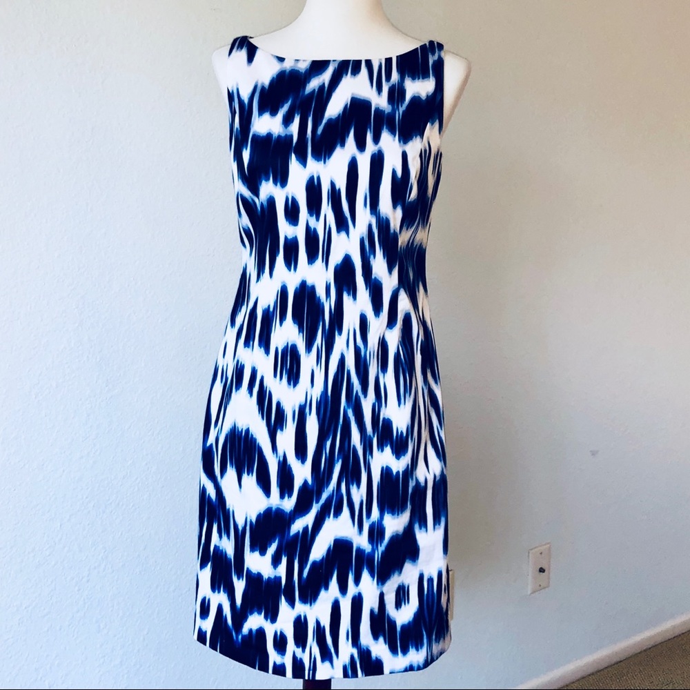 Jones NY blue white sheath dress sleeveless NWT